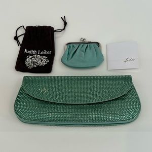 JUDITH LEIBER EMERALD GREEN CRYSTAL CLUTCH SHOULDER BAG NWOTS!
